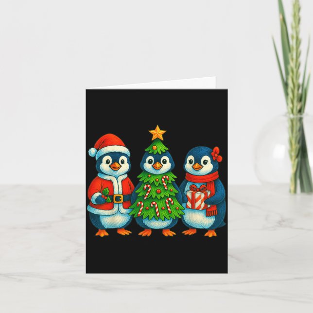Cartão Funny Penguin Christmas Lights Penguin Cute Xmas H (Frente)