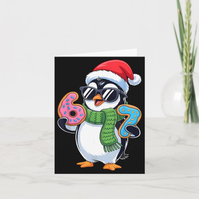 Cartão Funny Penguin Six Seven 67 Ice Cream Christmas Boy (Frente)