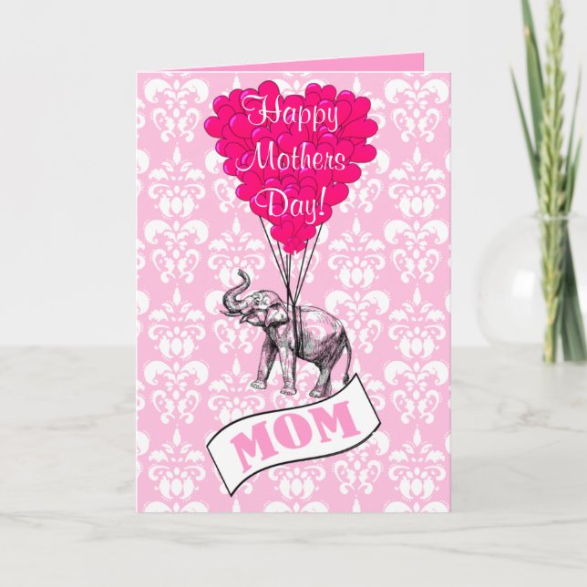 Cartão Funny pink elephant mothers day (Frente)
