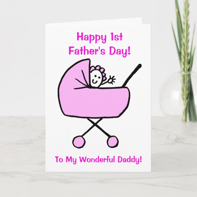 Cartão Funny Pink First Fathers Day Daughter Cartoon (Frente)