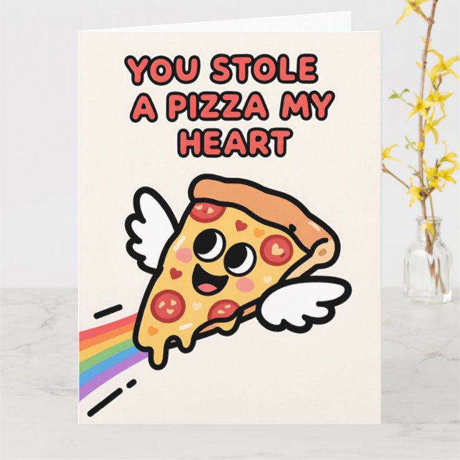 Cartão Funny Pizza Love Colorful Valentine Card (Flor Amarela)