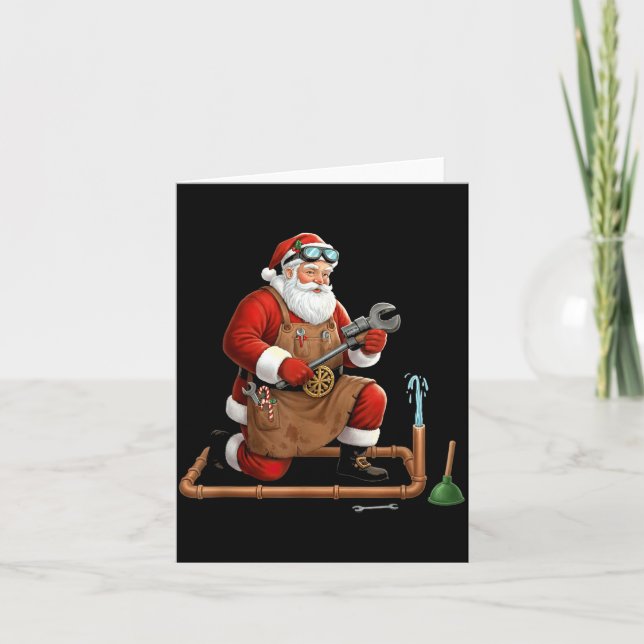 Cartão Funny Plumber Santa Christmas Graphic  (Frente)