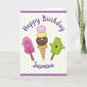 Cartão Funny popsicles and icecream cartoon illustration
