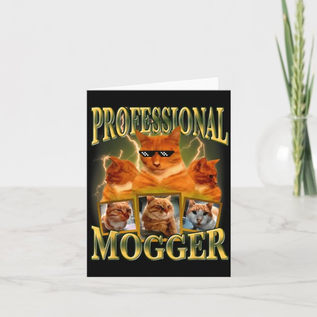 Cartão Funny Professional Mogger Cat Meme Mewing Looksmax (Frente)