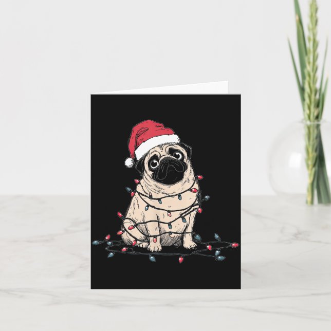 Cartão Funny Pug Christmas Graphics Dog Lights Lover Owne (Frente)