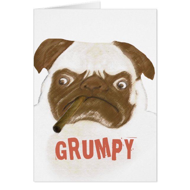 Cartão Funny Pug Grumpy Puggy with Cigar (Frente)