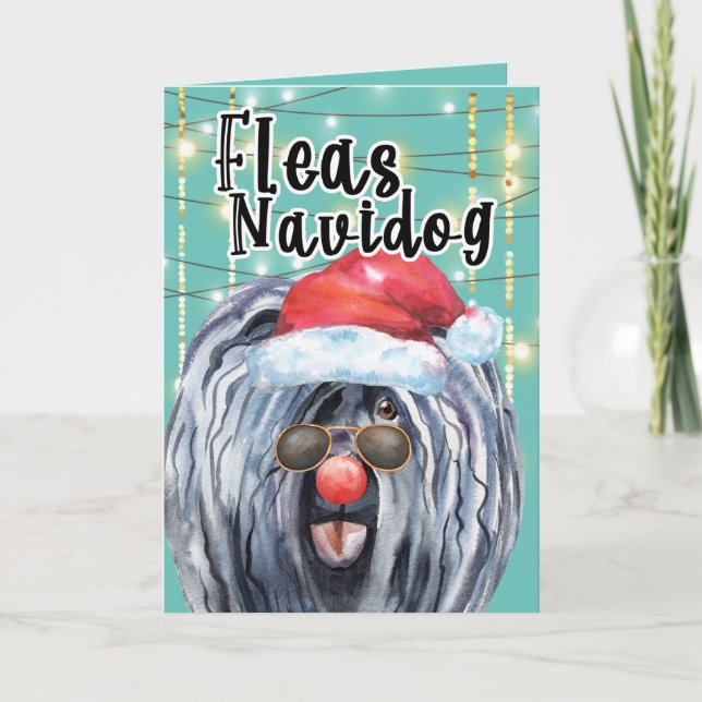 Cartão Funny Puli Christmas dog in lights fleas navidog (Frente)