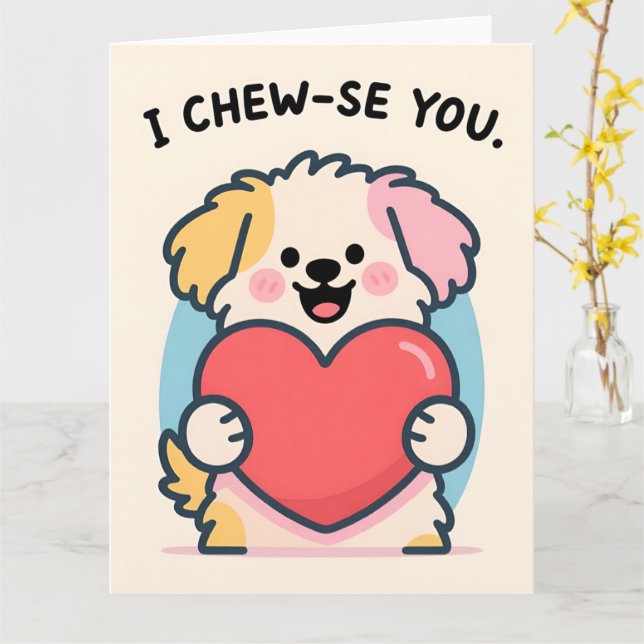 Cartão Funny Puppy Love Valentine Greeting Card (Flor Amarela)