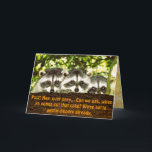 Cartão Funny Raccoon Birthday Card 2<br><div class="desc">Three baby raccoons peering over a limb,  caption reads,  "Psst! When ya going to cut that cake? - HAPPY BIRTHDAY photo copyright Iolani Lenore,  Berkeley,  Calif 2006 used with permission</div>
