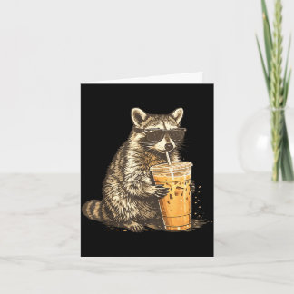 Cartão Funny raccoon drinking iced coffee animal meme men