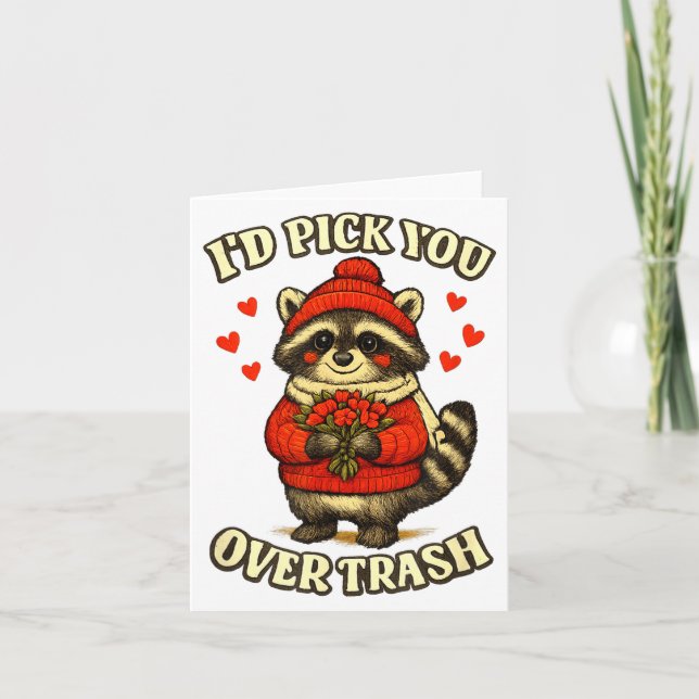 Cartão Funny Raccoon I’d Ck You Over Trash Valentines Day (Frente)