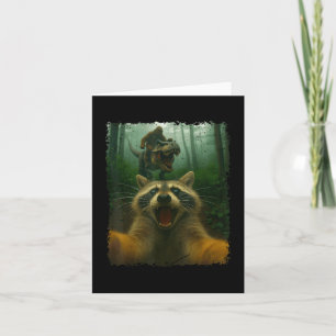 Cartão Funny Raccoon Selfie Com T-rex Dinossaur E Bigfo