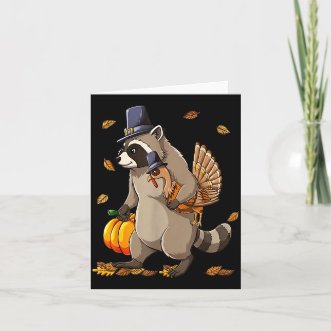 Cartão Funny Raccoon Turkey Pumpkin Thanksgiving Gift Men (Frente)