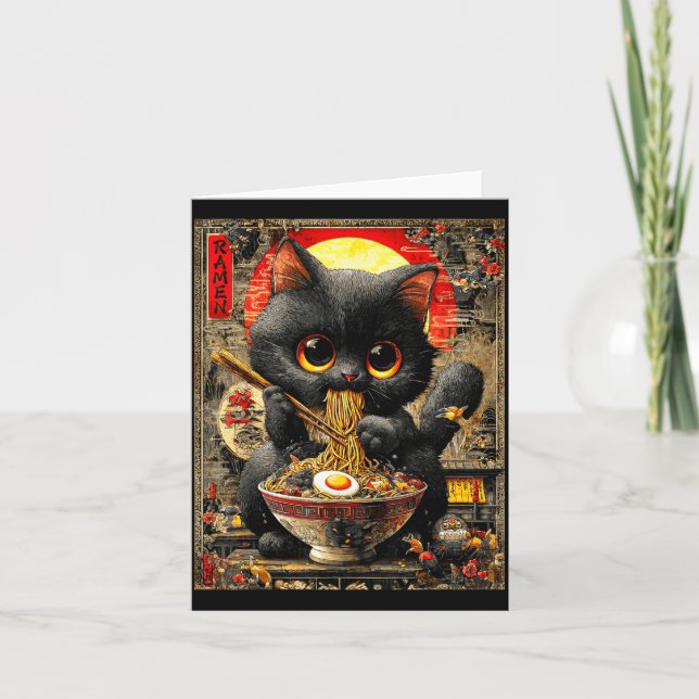 Cartão Funny Ramen Cat Noodle Lovers Anime Otaku  (Frente)