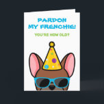 Cartão Funny Red Fawn Buldogue Francês Francês Birthday C<br><div class="desc">Se você conhece alguém que ama buldocos franceses e tem um bom senso de humor, este engraçado cartão de aniversário francês é ideal para enviá-los no seu dia especial. A design apresenta uma ilustração ao estilo cartoon de um buldogue francês de cor vermelha que veste um chapéu de festa e...</div>