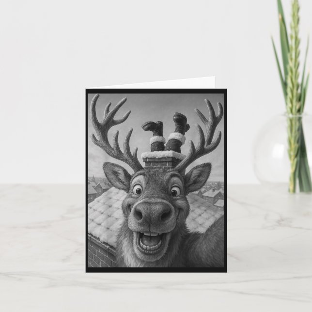 Cartão Funny Reindeer Selfie Santa Boys Girls Christmas  (Frente)