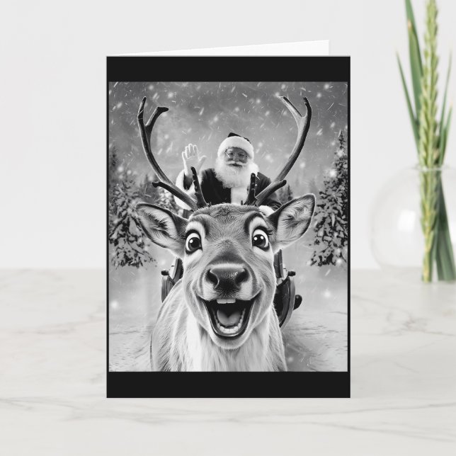 Cartão Funny Reindeer Selfie Santa Christmas Men Women Ki (Frente)