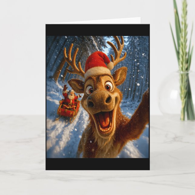 Cartão Funny Reindeer Selfie Santa Merry Christmas Men Wo (Frente)