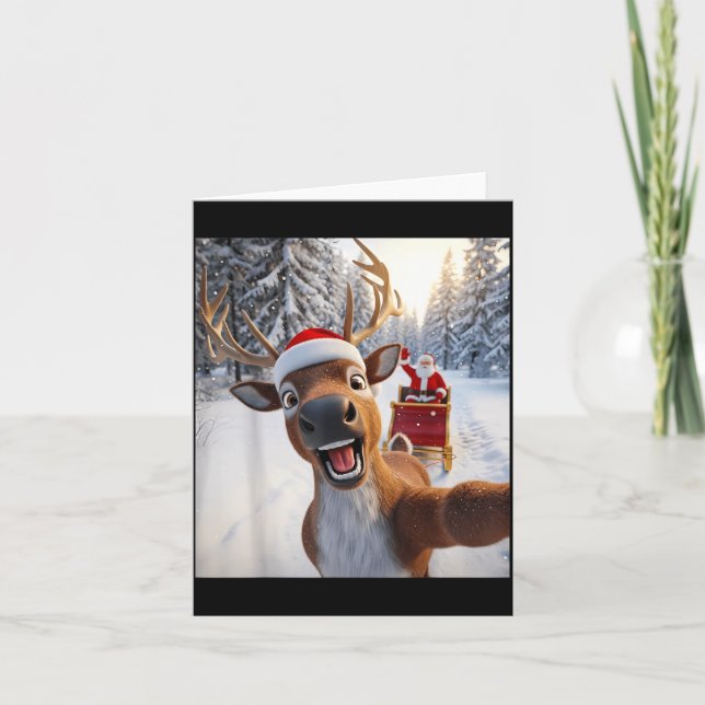 Cartão Funny Reindeer Selfie Santa Merry Christmas Men Wo (Frente)