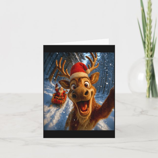 Cartão Funny Reindeer Selfie Santa Merry Christmas Men Wo (Frente)