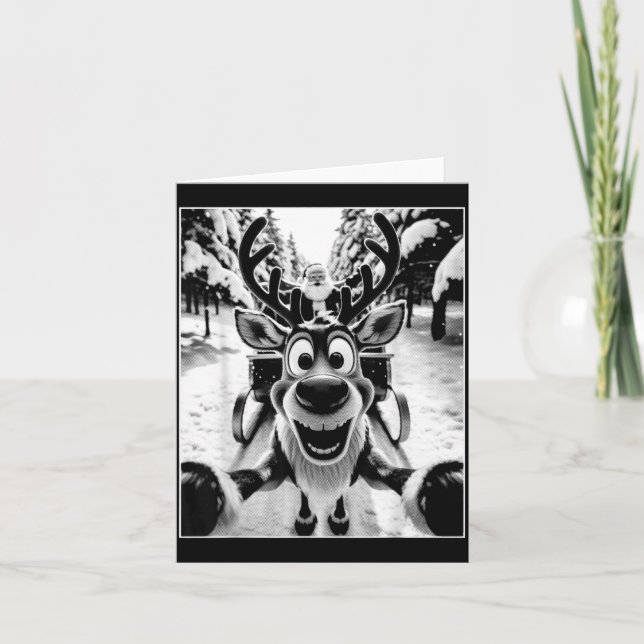 Cartão Funny Reindeer Selfie Santa Sleigh Christmas Holid (Frente)