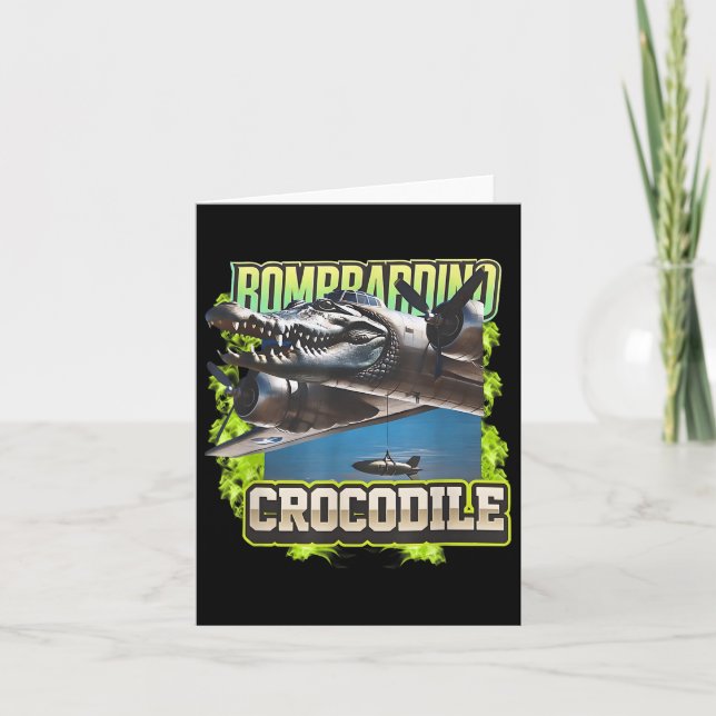 Cartão Funny Reptile Bombardiro Crocodilo Brain Rot, Stuc (Frente)