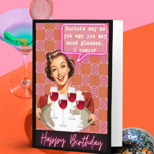 Cartão Funny Retro Birthday Card Best Friend-Sassy-Glass (Criador carregado)