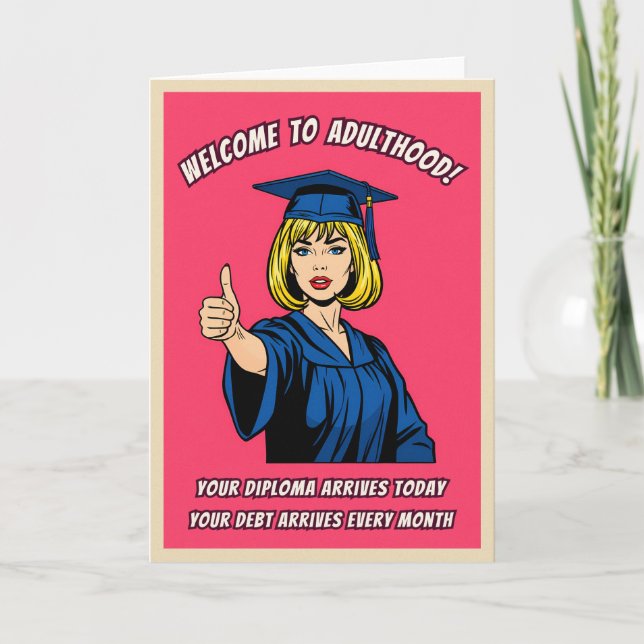 Cartão Funny Retro Pop Art College Graduation Humor (Frente)