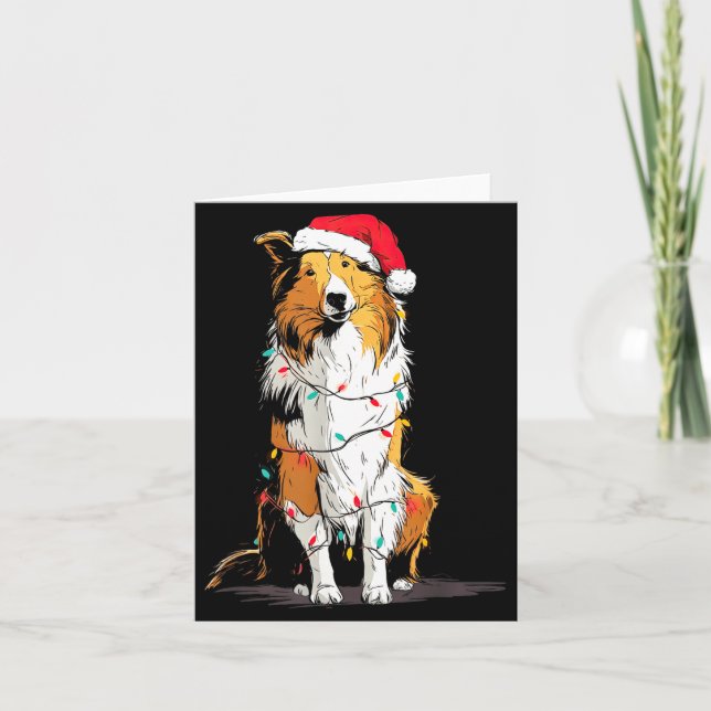 Cartão Funny Rough Collie Christmas Graphics Dog Lights L (Frente)