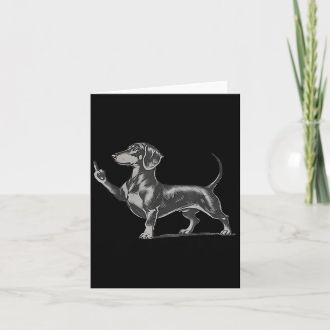 Cartão Funny Rude Black Dachshund Dog Meme Middle Finger  (Frente)