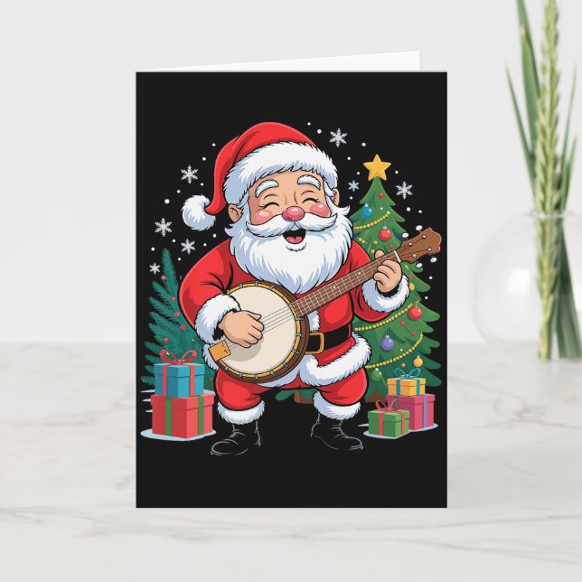 Cartão Funny Santa Christmas Design Banjo Holiday Xmas Pa (Frente)