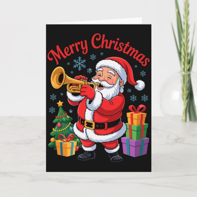Cartão Funny Santa Christmas Design Trumpet Holiday Xmas  (Frente)