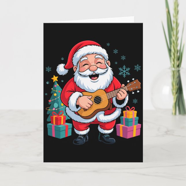 Cartão Funny Santa Christmas Design Ukulele Holiday Xmas  (Frente)
