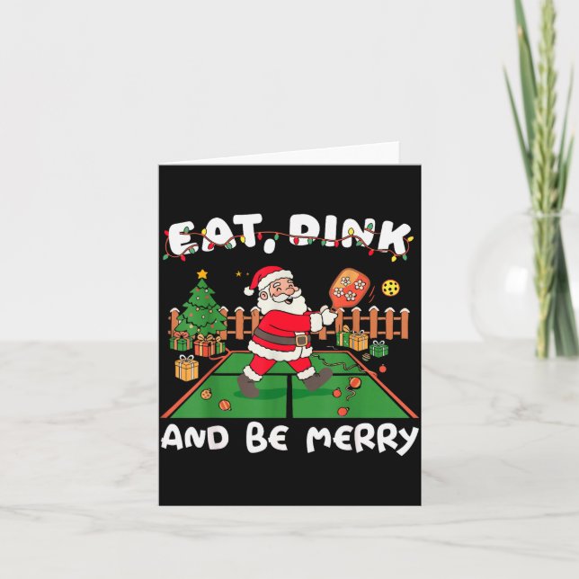 Cartão Funny Santa Ckleball Christmas Eat Dink And Be Mer (Frente)