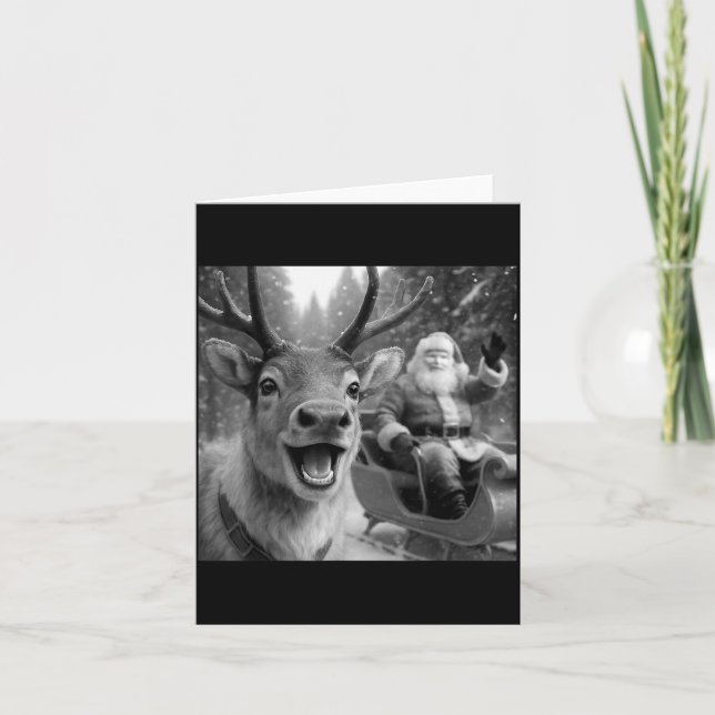 Cartão Funny Santa Claus In Sleigh With Reindeer Christma (Frente)