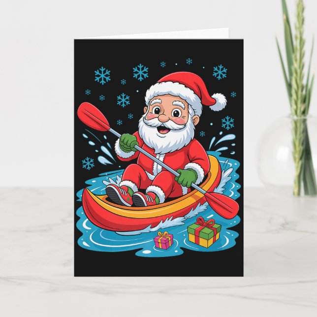 Cartão Funny Santa Kayaking Lover Holiday Christmas Xmas  (Frente)