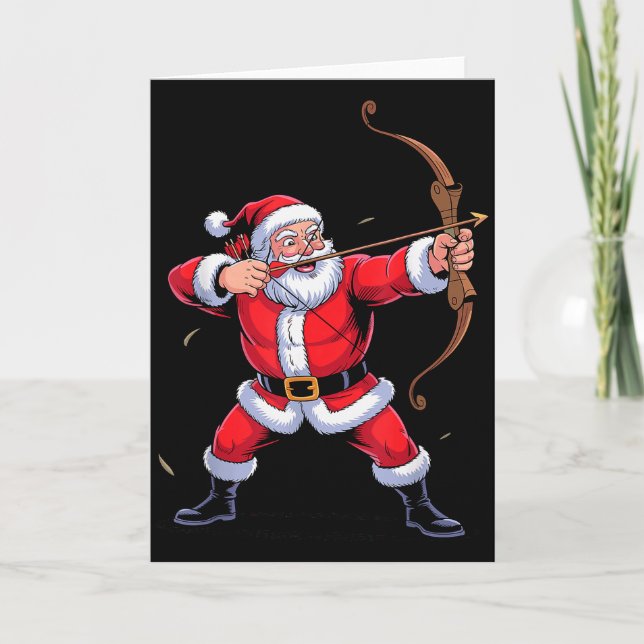 Cartão Funny Santa Playing Archery Holiday Christmas Xmas (Frente)