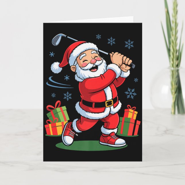Cartão Funny Santa Playing Golf Holiday Christmas Xmas Pa (Frente)