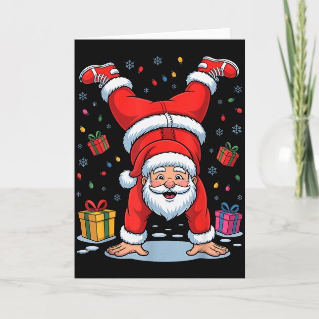 Cartão Funny Santa Playing Gymnastics Holiday Christmas X (Frente)
