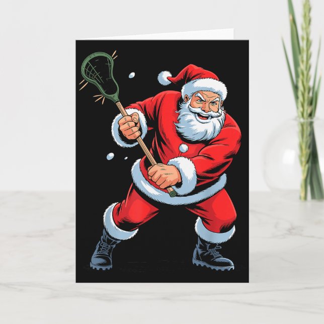 Cartão Funny Santa Playing Lacrosse Holiday Christmas Xma (Frente)