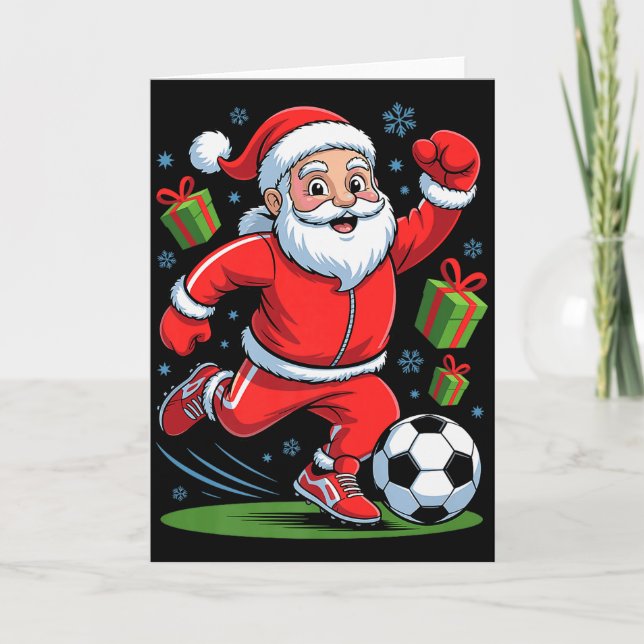 Cartão Funny Santa Playing Soccer Holiday Christmas Xmas  (Frente)