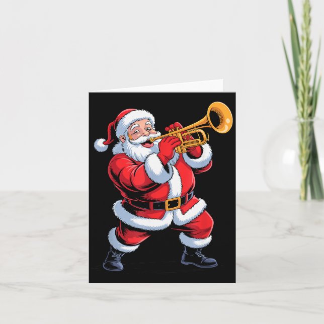Cartão Funny Santa Playing Trumpet Holiday Chrismas Xmas  (Frente)
