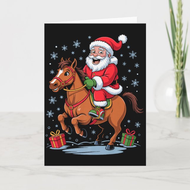 Cartão Funny Santa Riding Horse Equestrian Christmas Xmas (Frente)