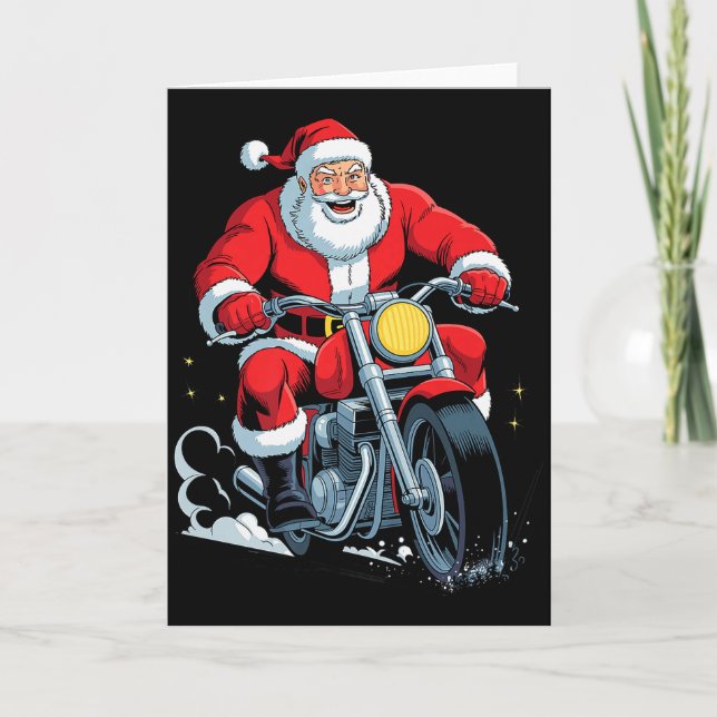 Cartão Funny Santa Riding Motorcycle Holiday Christmas Xm (Frente)