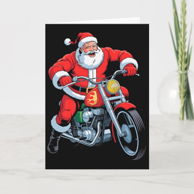 Cartão Funny Santa Riding Motorcycle Holiday Christmas Xm (Frente)