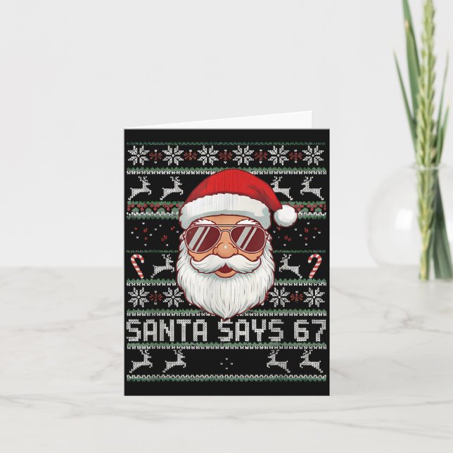 Cartão Funny Santa Says 67 Ugly Christmas Sweater  (Frente)