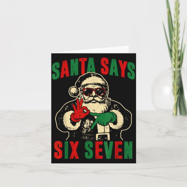Cartão Funny Santa Says Six Seven Retro 67 Meme Cool Chri (Frente)