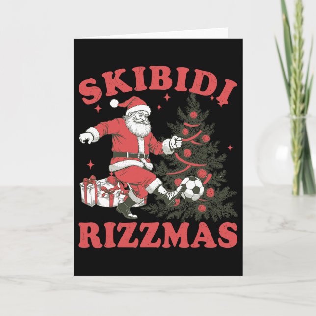 Cartão Funny Santa Soccer Skibidi Rizzmas Christmas Tree  (Frente)