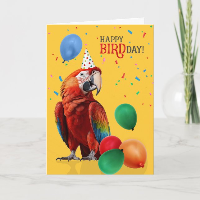 Cartão Funny Scarlet Macaw Parrot Birthday (Frente)