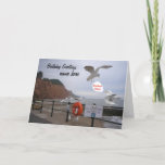 Cartão Funny seagull birthday card customizable, add name<br><div class="desc">Gulls editing a 'Do not feed the gulls' sign. Add text inside and front.</div>